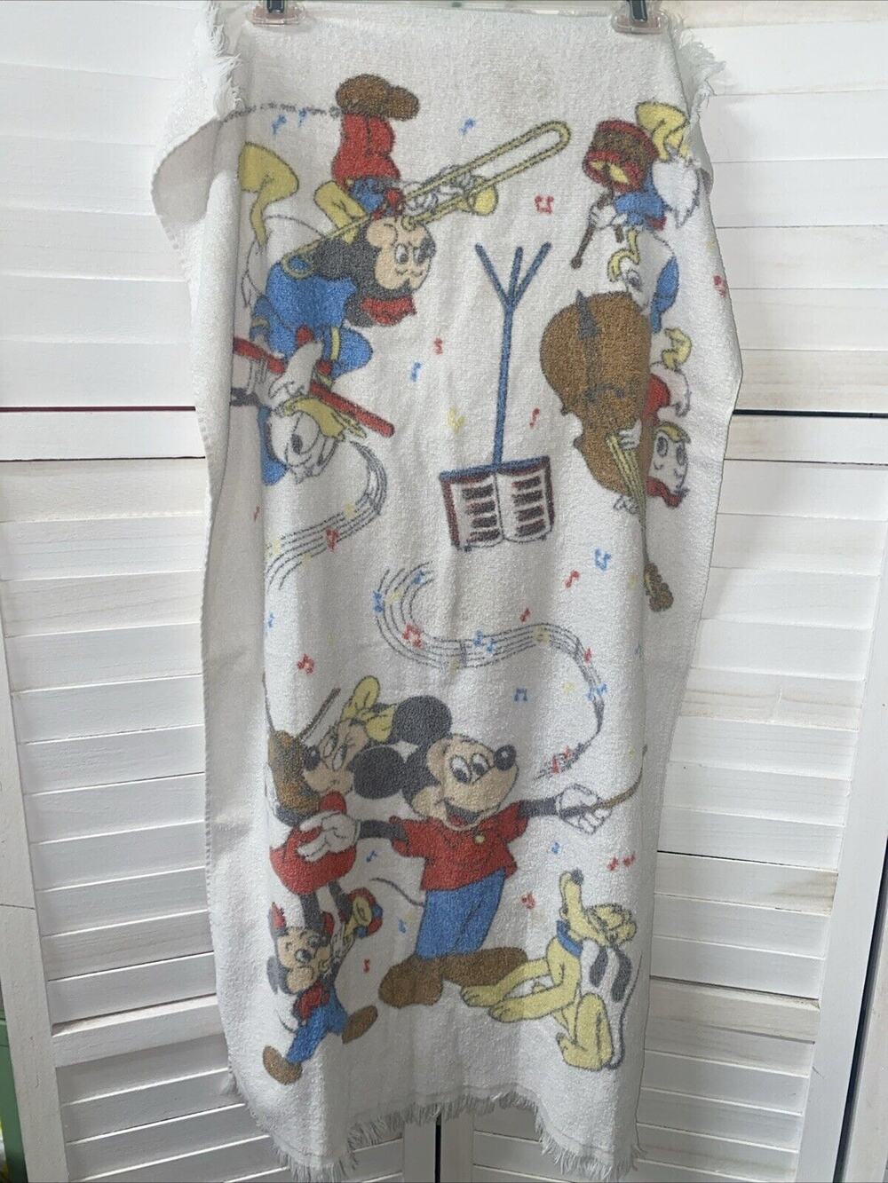 VTG 80s Franco Disney Mickey Mouse Music Beach Bath Towel 22”x 39”